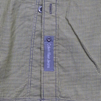 Camisa Calvin Klein Mediana M Cuadro Verde Mostaza