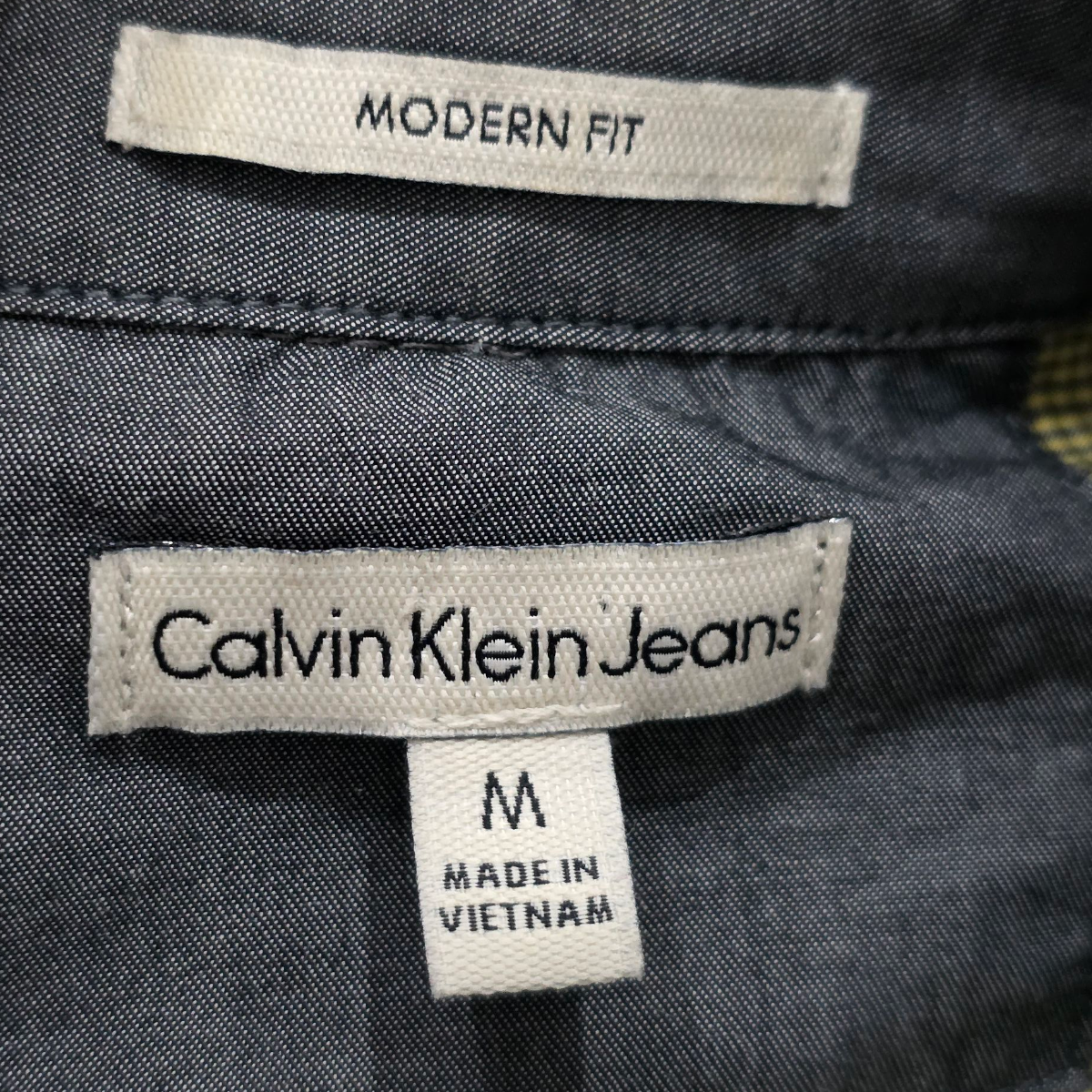 Camisa Calvin Klein Mediana M Cuadro Verde Mostaza