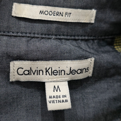 Camisa Calvin Klein Mediana M Cuadro Verde Mostaza