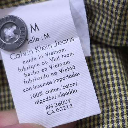 Camisa Calvin Klein Mediana M Cuadro Verde Mostaza