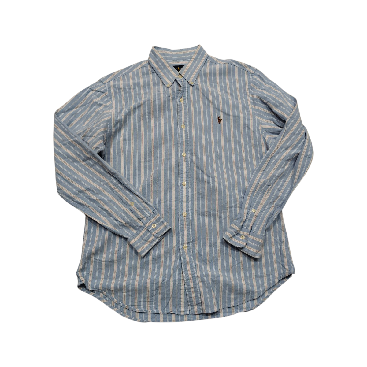 Camisa Ralph Lauren Grande L Azul Claro Lineas Rosa Slimfit