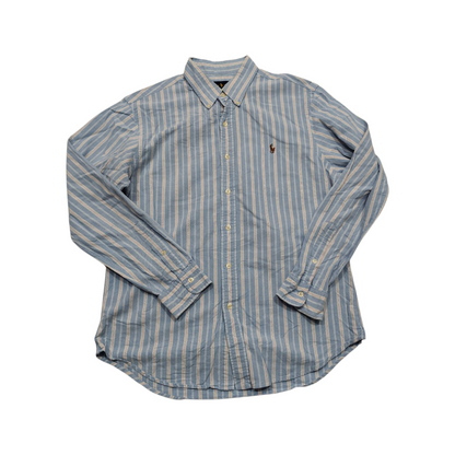 Camisa Ralph Lauren Grande L Azul Claro Lineas Rosa Slimfit