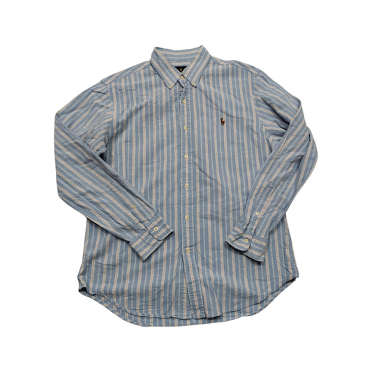 Camisa Ralph Lauren Grande L Azul Claro Lineas Rosa Slimfit