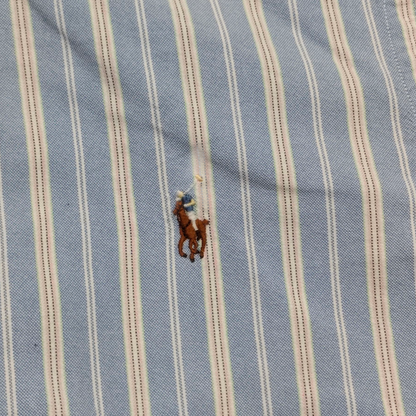 Camisa Ralph Lauren Grande L Azul Claro Lineas Rosa Slimfit