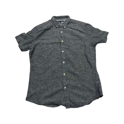 Camisa Manga Corta Tommy Hilfiger Gris Toque Azul Grande L
