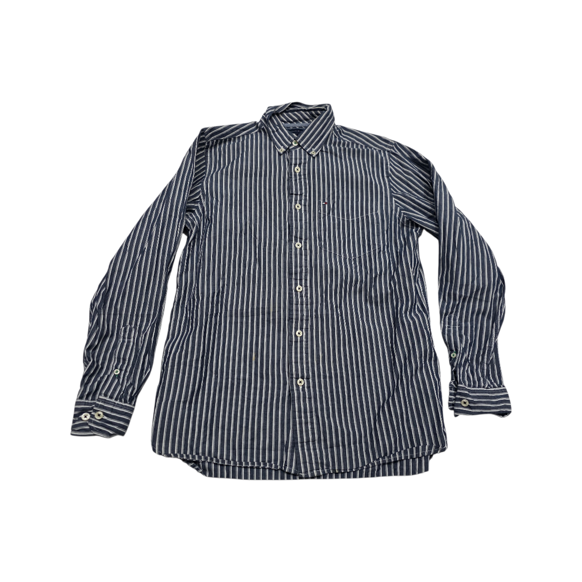 Camisa Tommy Hilfiger Xchico Xs Azul Lineas Blancas